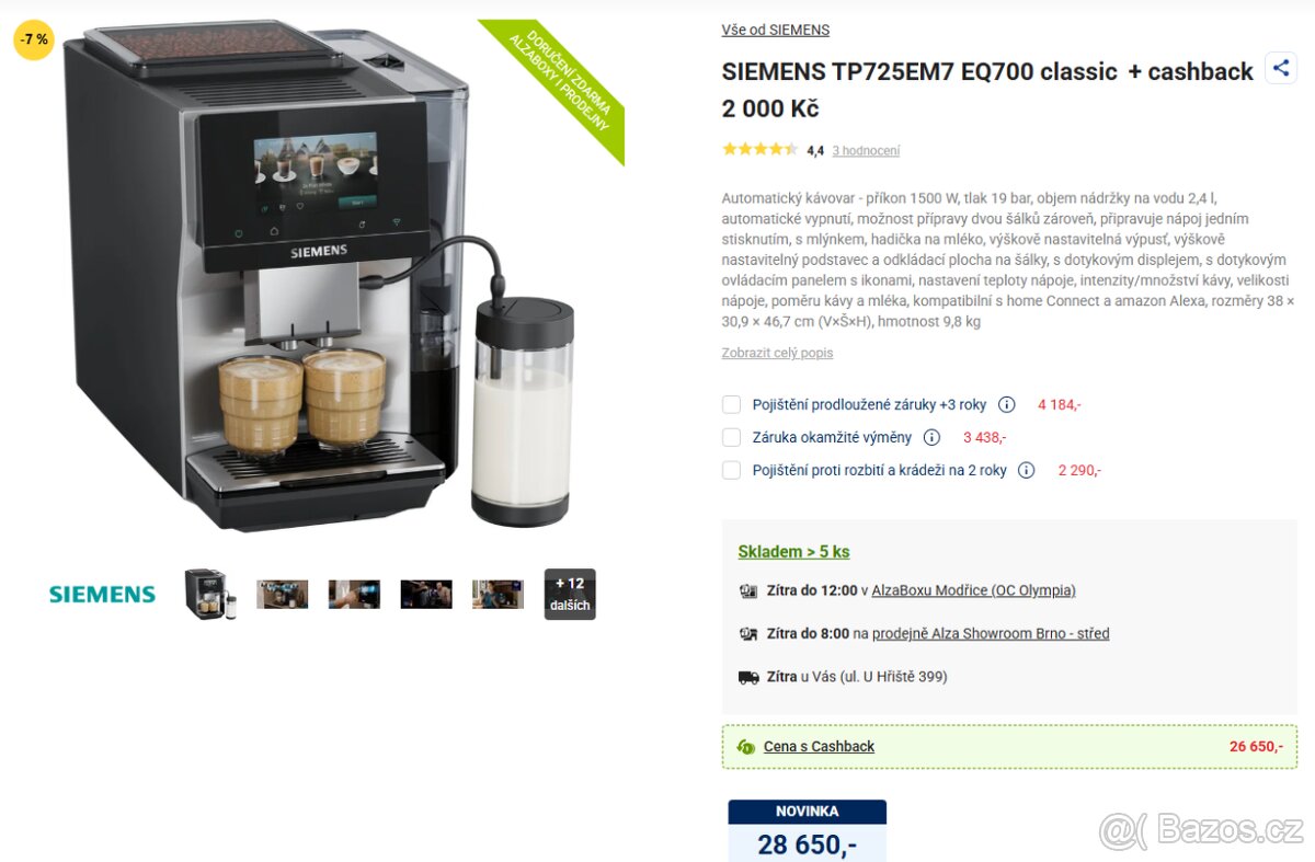 AUTOMATICKÝ KÁVOVAR SIEMENS EQ700 ZÁRUKA - 2