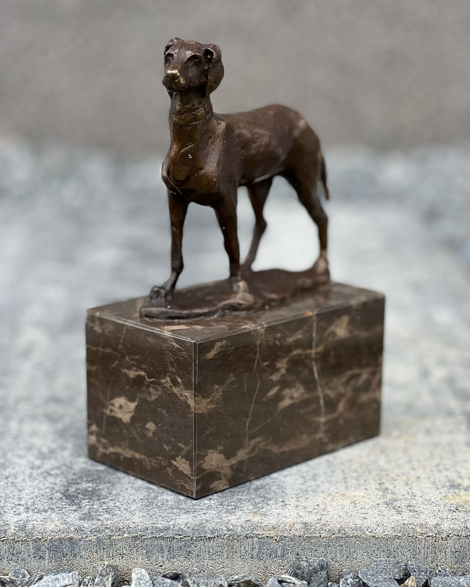 Bronzová socha Lovecký pes - realistická soška psa z bronzu - 2