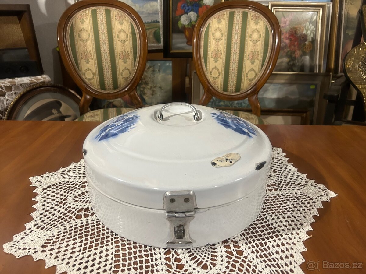 Starožitný smaltovaný velký chlebník - 2