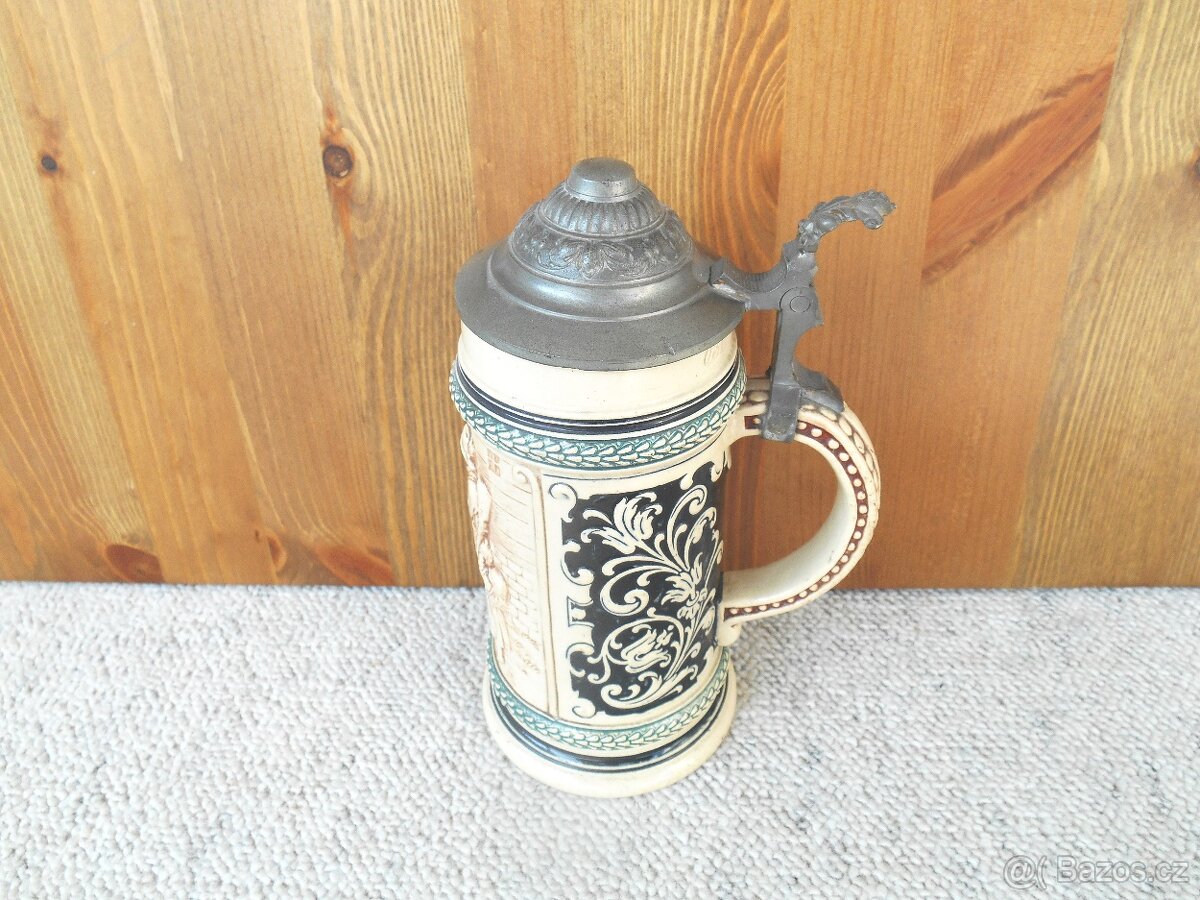 Korbel cínové víko, plastický obraz, výška 18 cm - 2