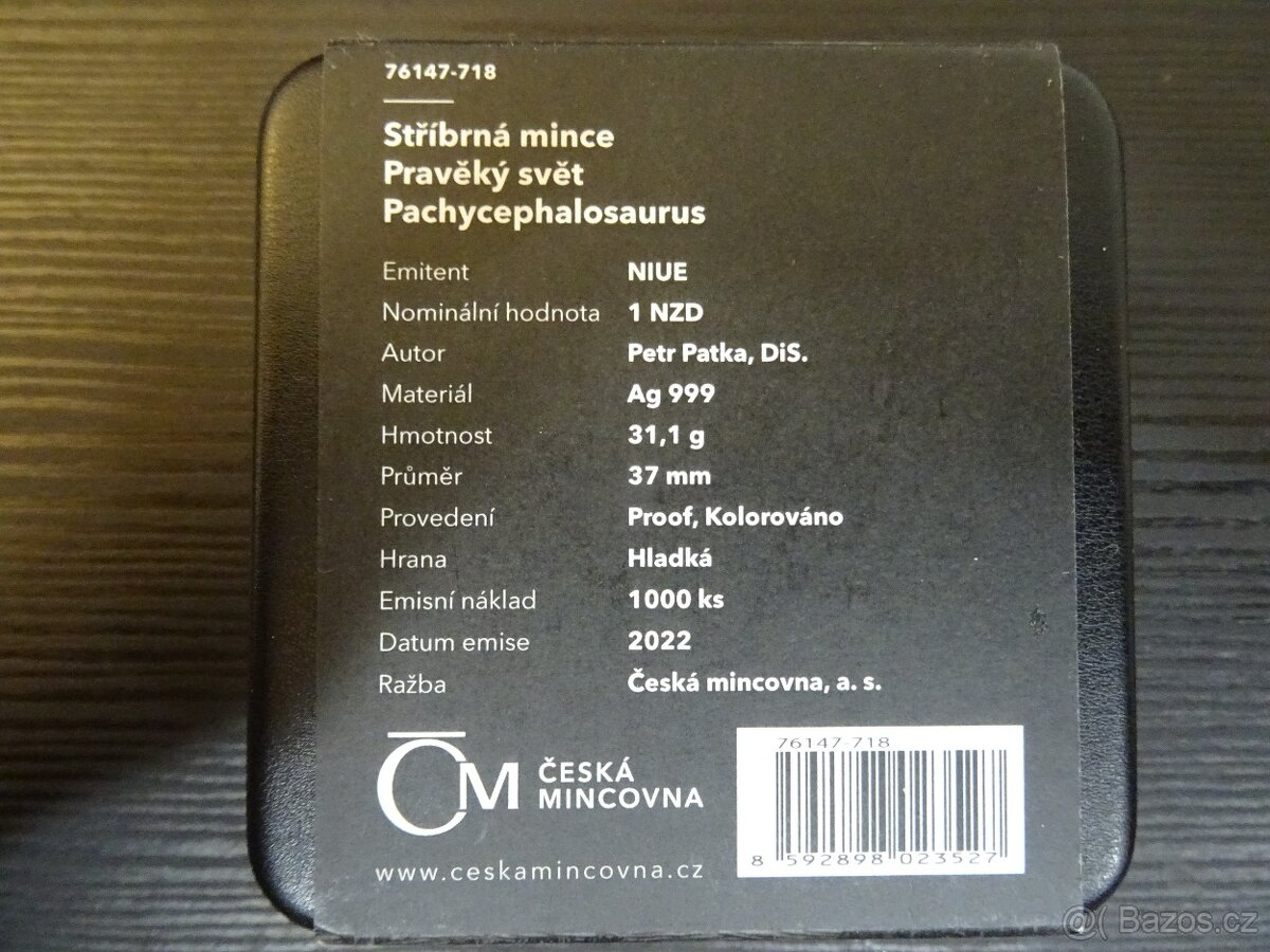 Stříbrná mince Pravěký svět - Pachycephalosaurus proof - 2