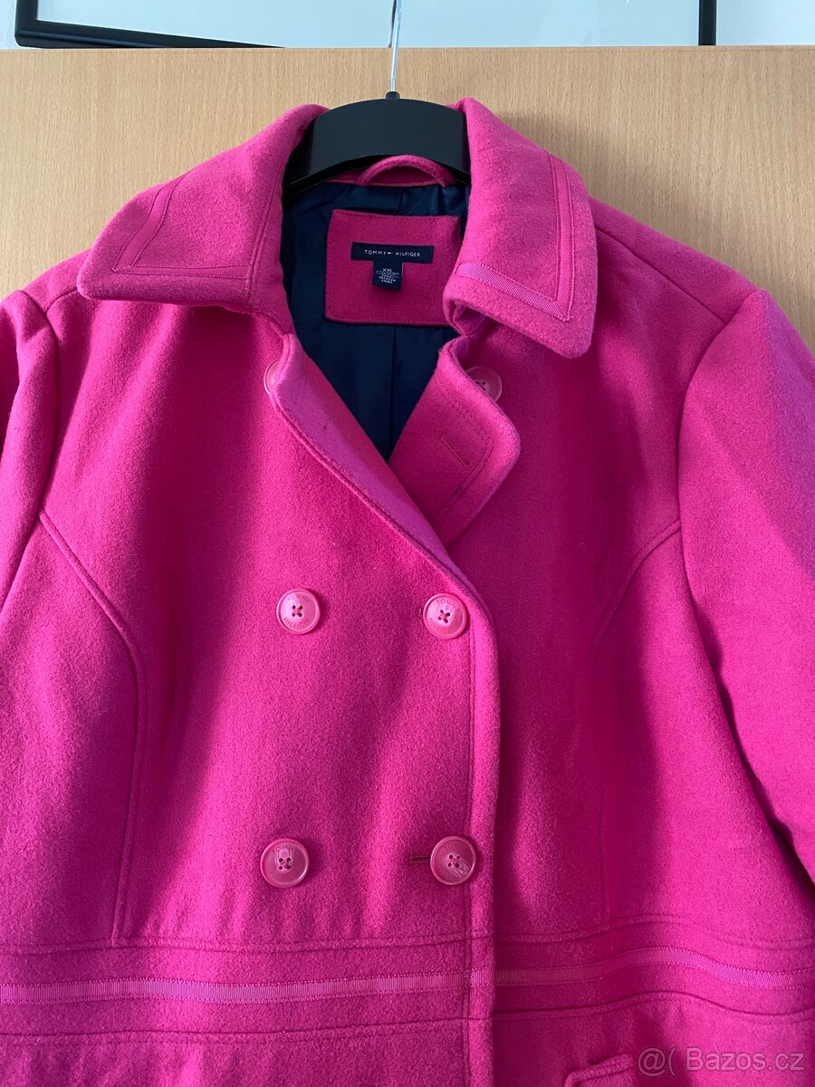 Tommy Hilfiger vlněný teplý kabát XXL růžová barva hot pink - 2