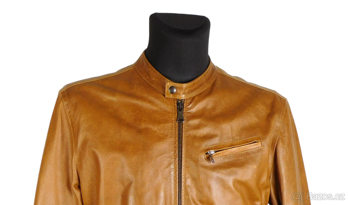 Kožená zimní pánská koňaková bunda BAŤA vel. M - 2