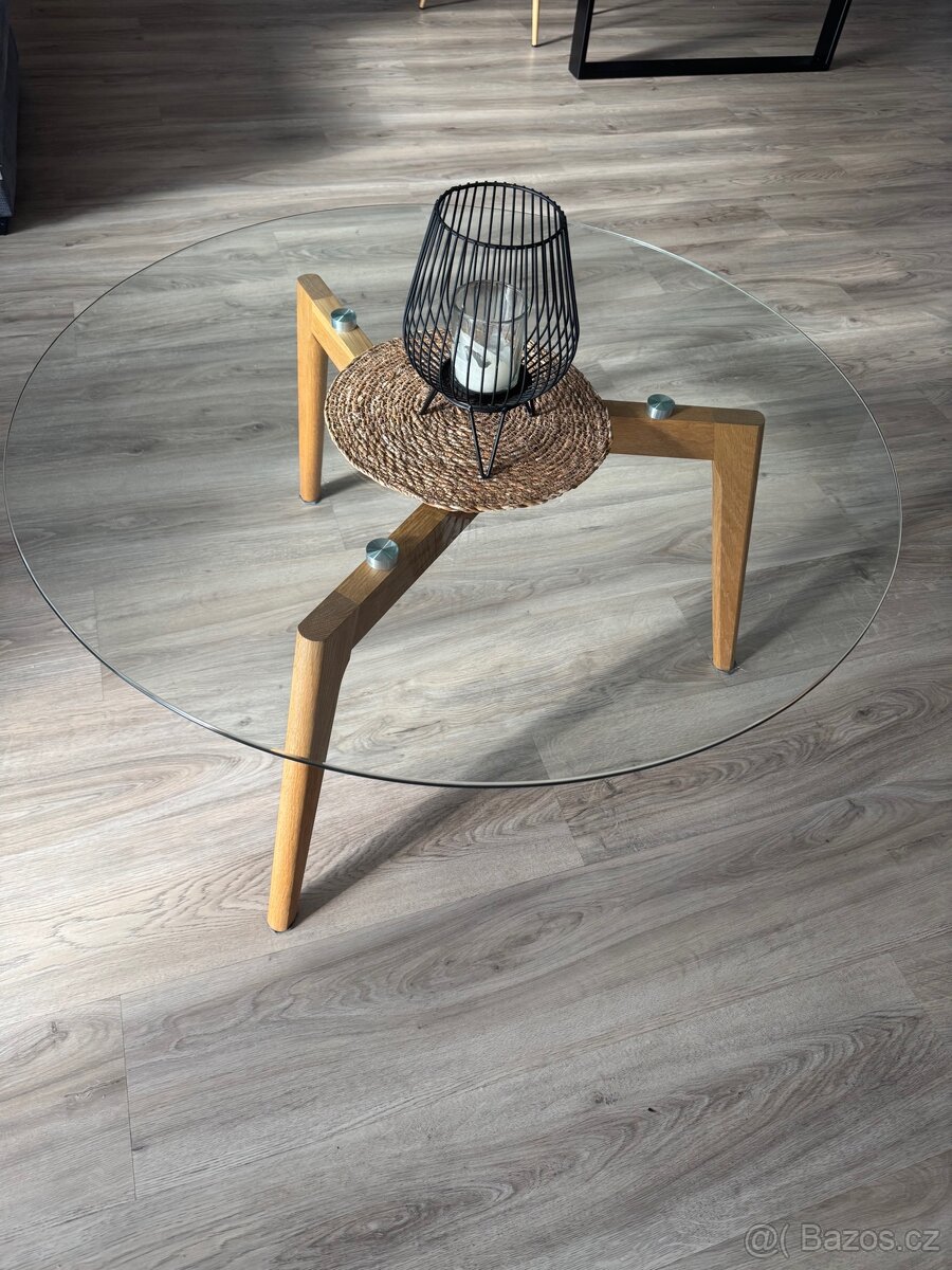 KONFERENČNÍ STOLEK, dub, sklo, 90/90/45 cm - 2