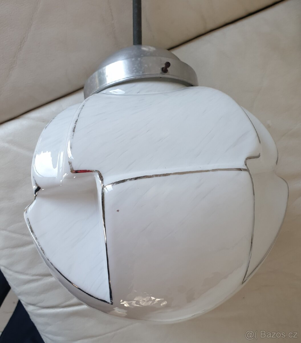 Starožitný lustr - velké skleněné stínítko na tyči - 2