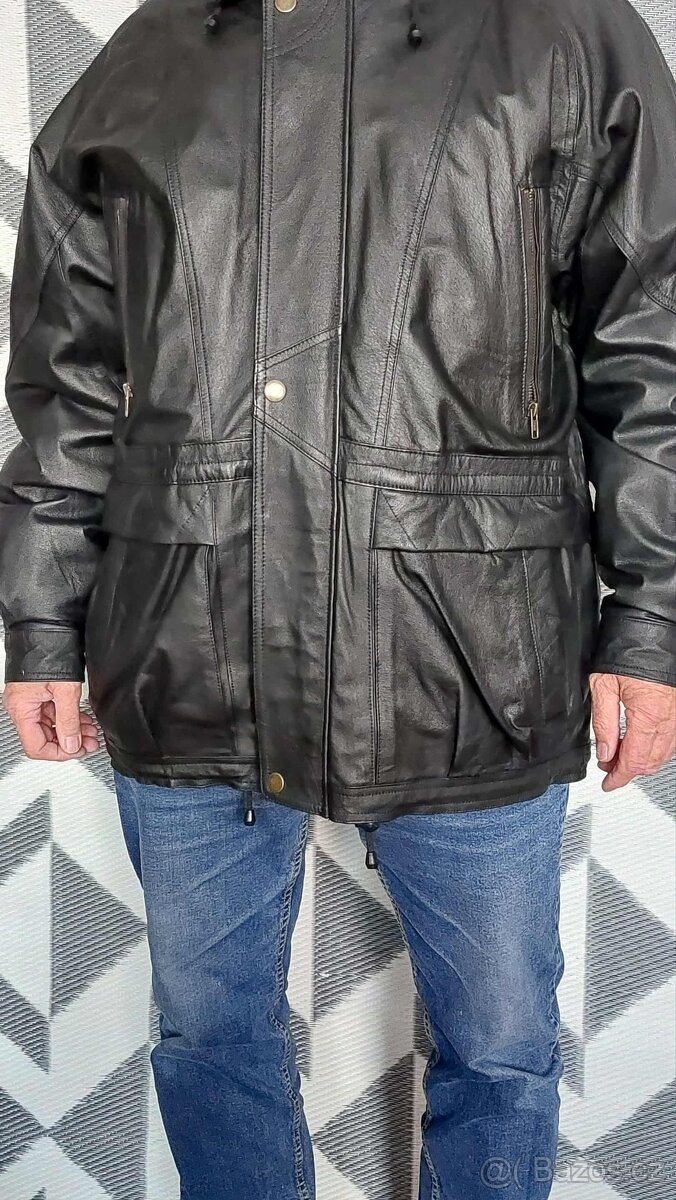PÁNSKÁ KOŽENÁ BUNDA - PARKA - vel. 54 - 2
