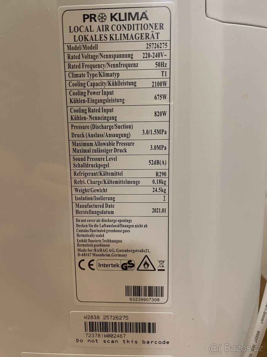 Mobilní klimatizace Proklima SMART Wi-Fi, 7000 BTU - 2