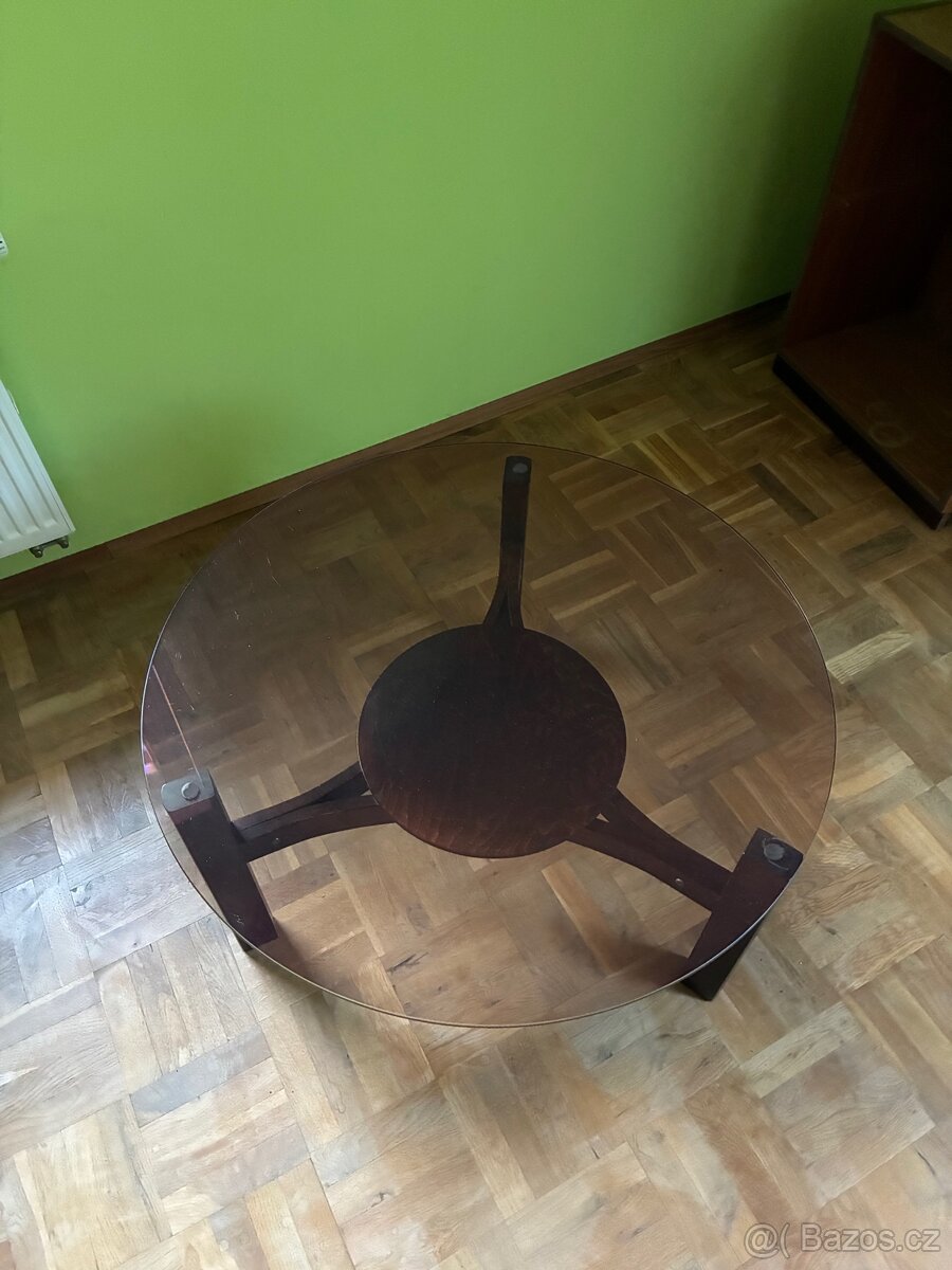 konferenční stolek kulatý-tmavé sklo - 2