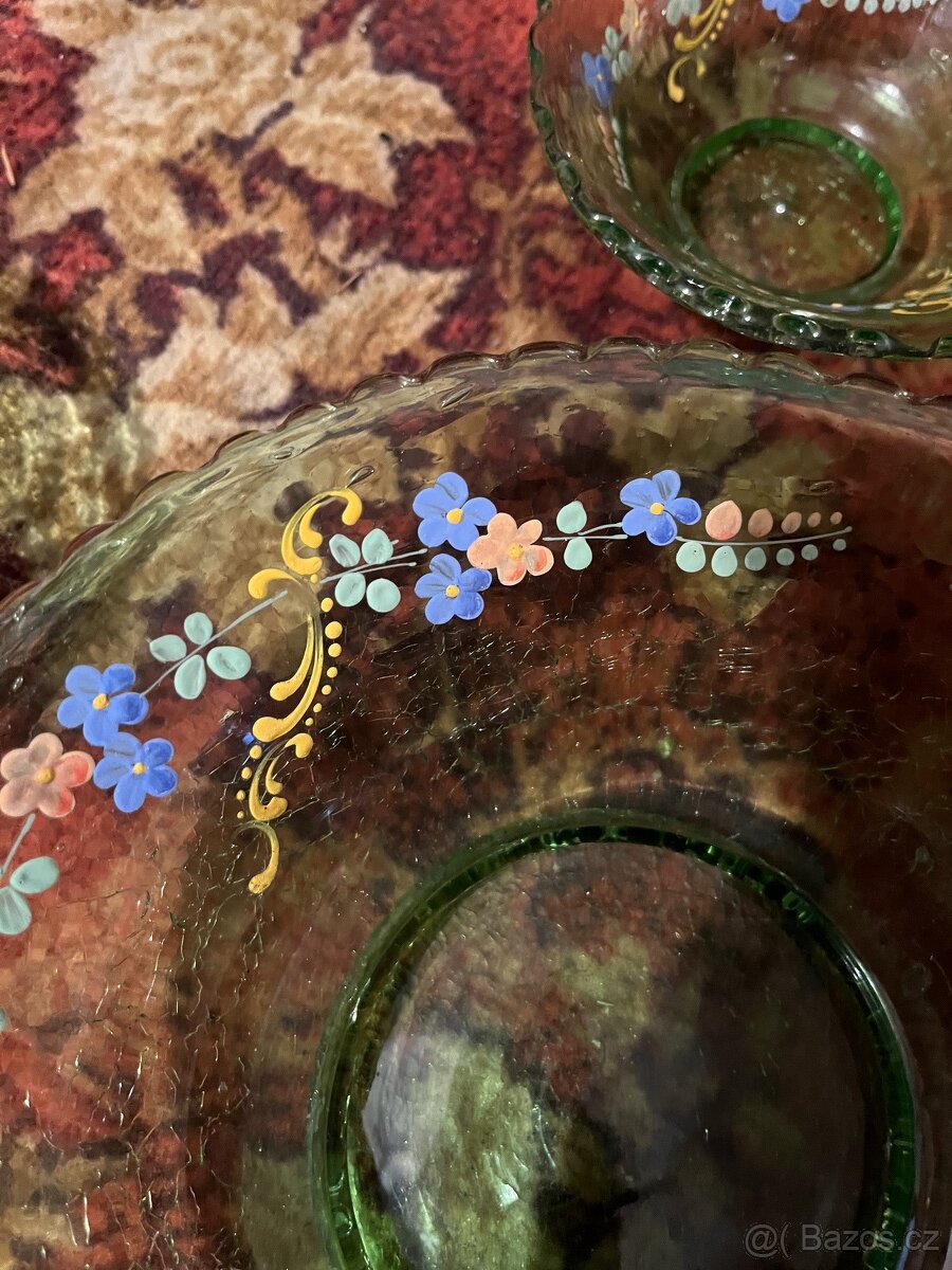 Starožitná skleněná souprava s talířky - 2