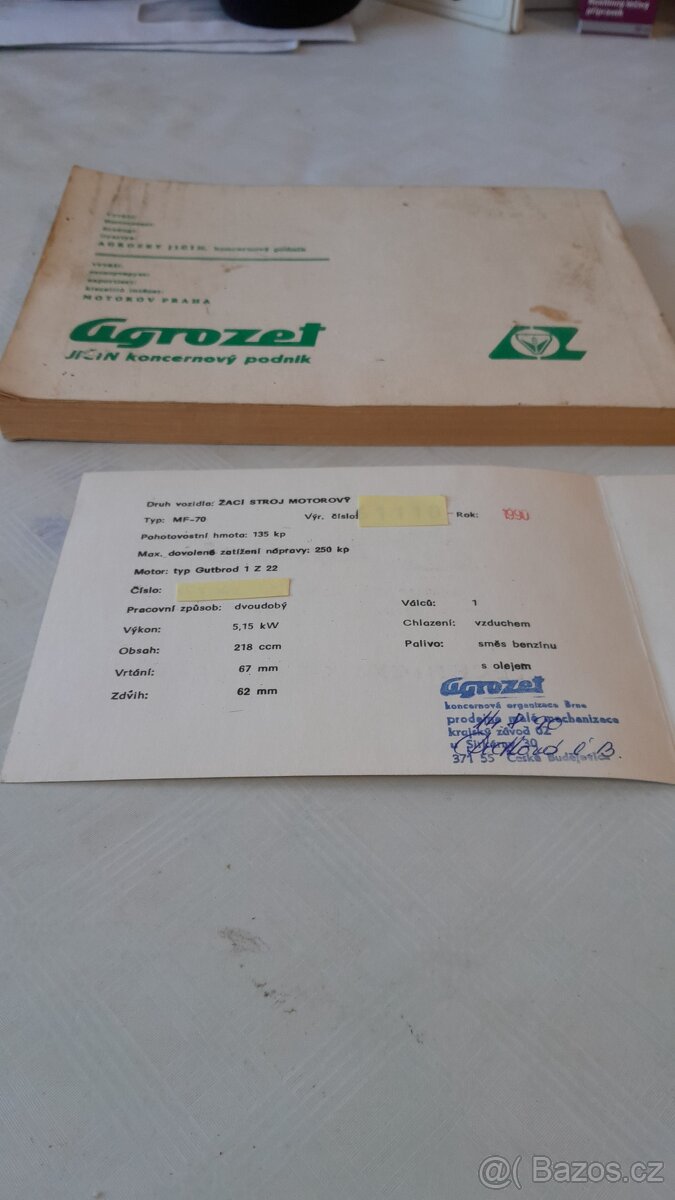 MF 70 (Technické osvědčení) - 2