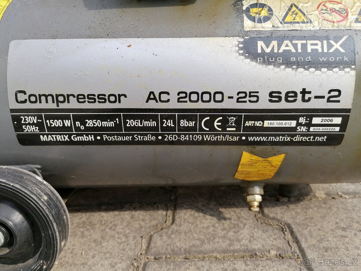 Olejovy vzduchovy kompresor MATRIX AC 2000-25 8 baru - 2