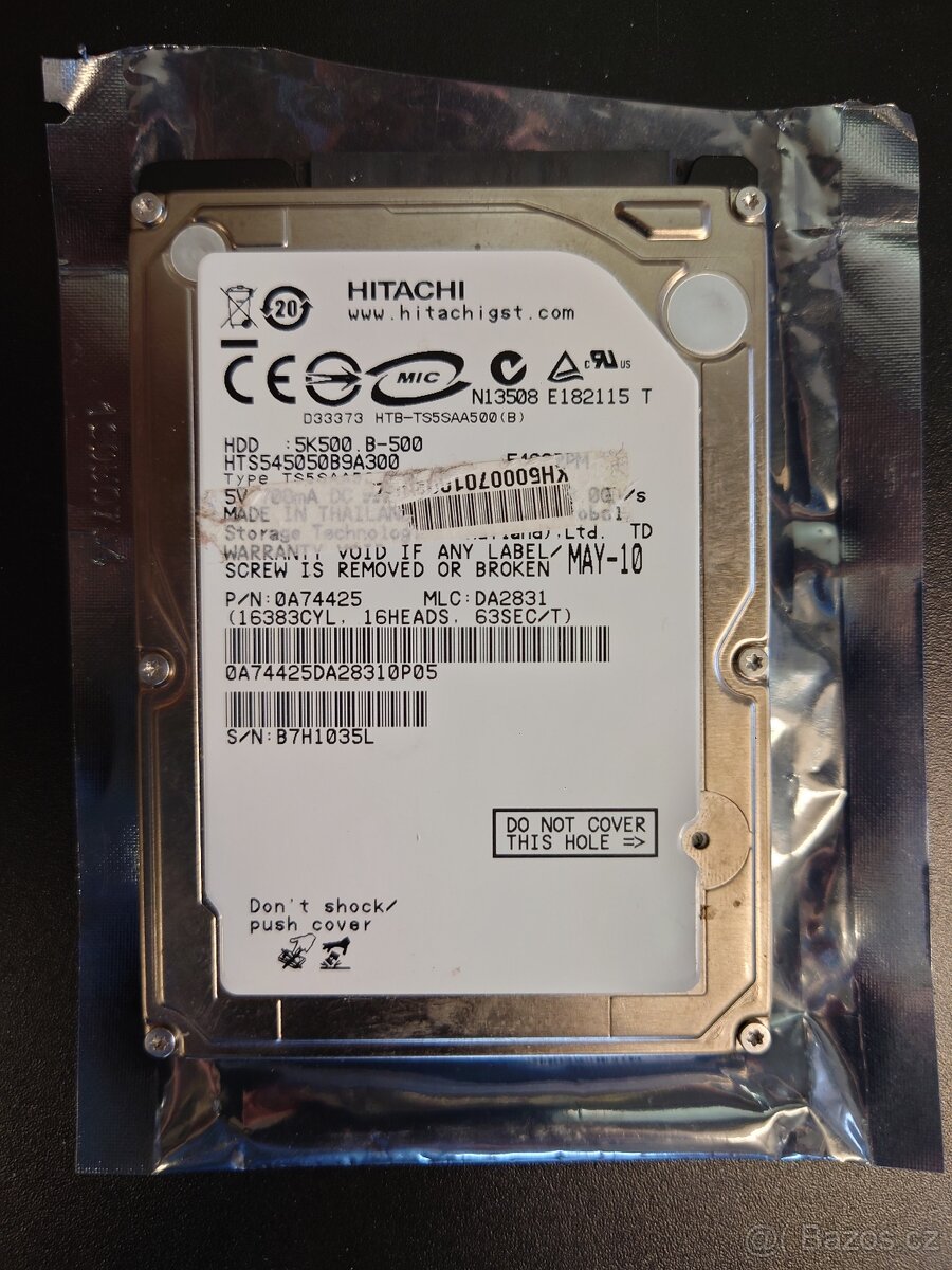 Prodám 500GB 2,5" HDD Hitachi do notebooku. - 2