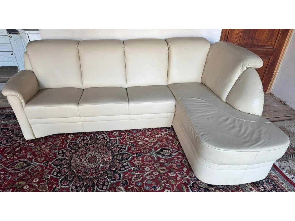 Krémová kožená rohová sedačka,5249 - 2