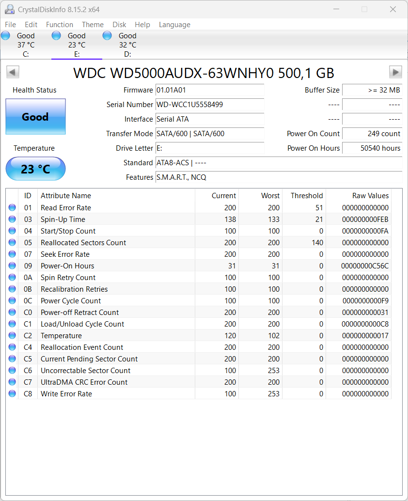 WDC WD5000AUDX-63WNHY0 500GB - 2