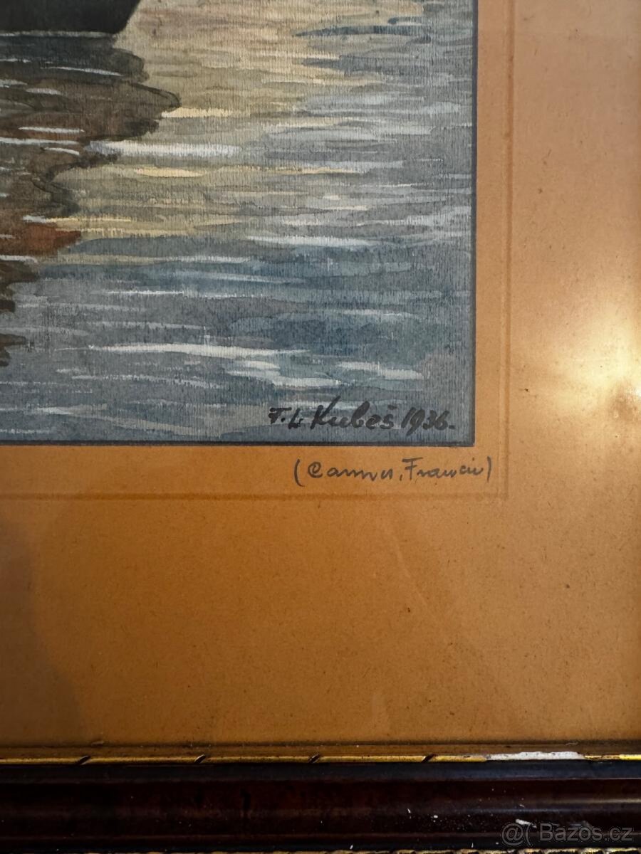 Obraz – plachetnice v přístavu, signováno F. L. Kubes 1936 - 2