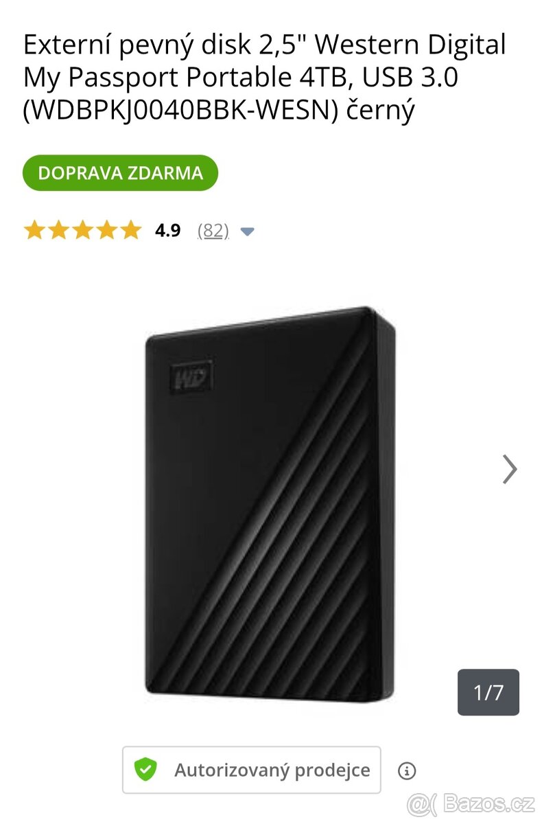 Externi disk WD 4TB 2.5" - NEROZBALENÝ - 2