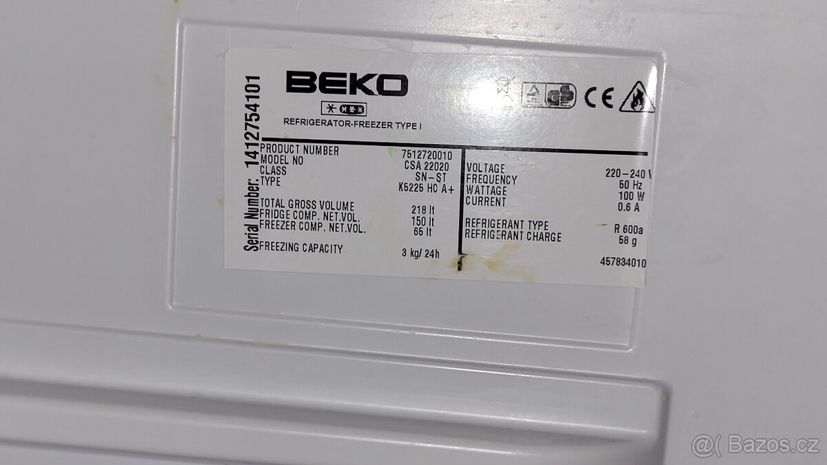 Lednička s mrazákem BECO 150L+65L UZKÁ - 2