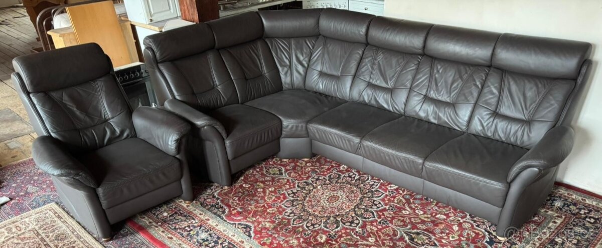 Rohová kožená sedačka s křeslem,5444 - 2