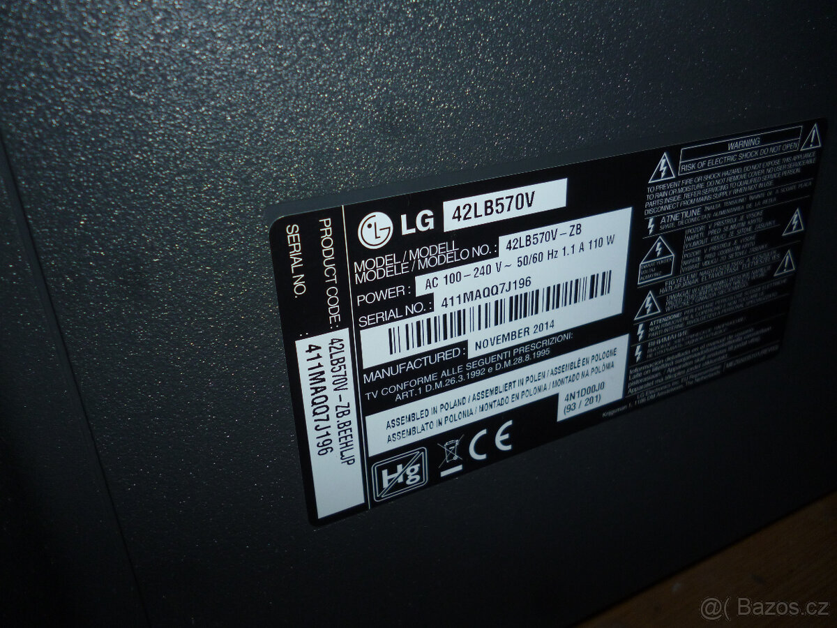 SMART televize LG ,DVB-T2,WI-FI, obraz 107cm, - 2