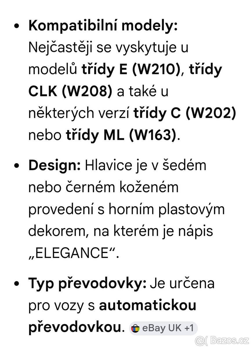 Hlavice řadící páky Mercedes automat - 2