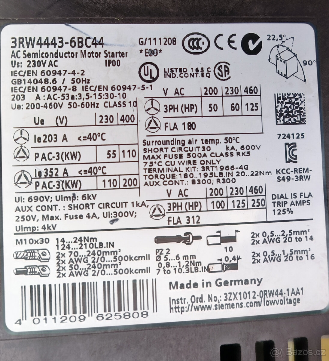 Softstartér Siemens 110kW - 2