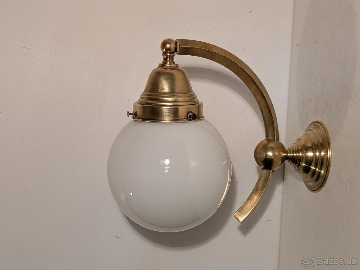 Art Deco mosazná lampa, lampička, bílé stínidlo - 2