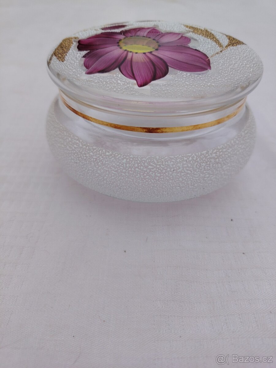 Skleněná cukřenka s růžovými květy - 2