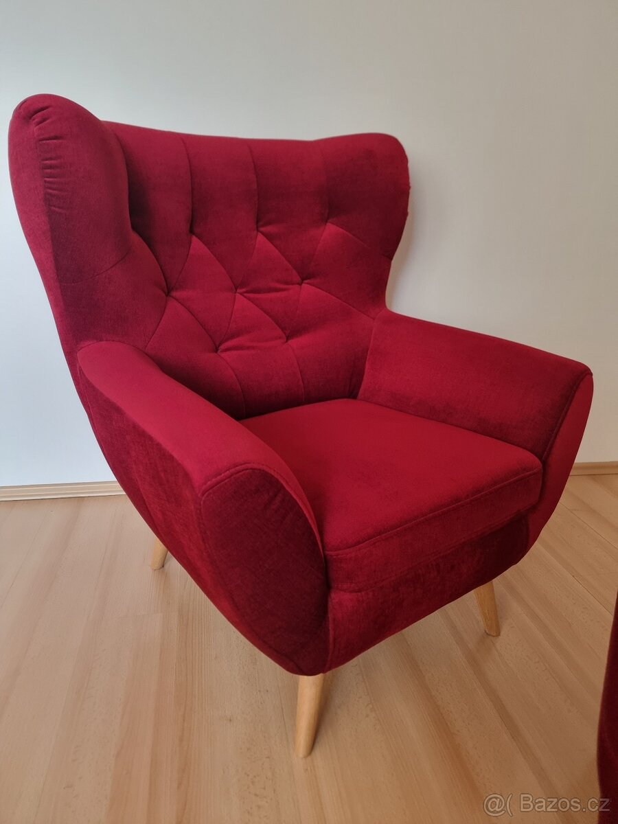 TOP ušák křeslo Voss + taburet (jako nové) - 2