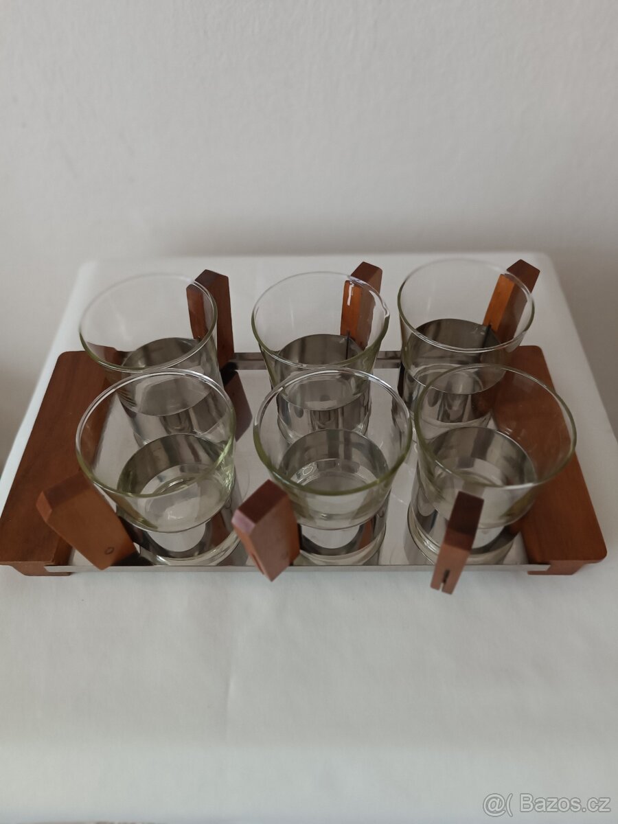 Retro tácek + 6 skleniček - 2
