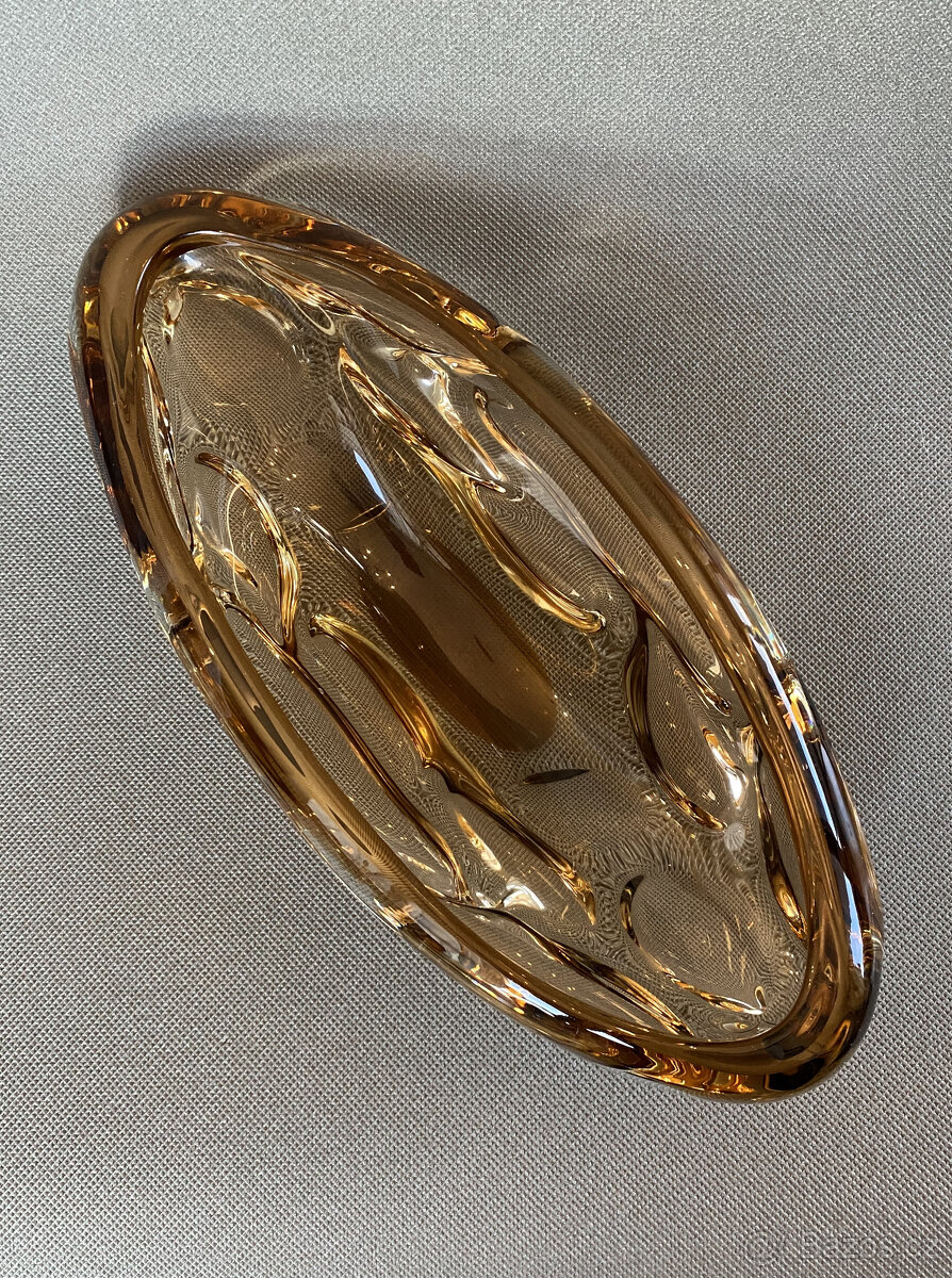 Žardiniéra Red Core 36 cm, medové hutní sklo, J. Beránek - 2