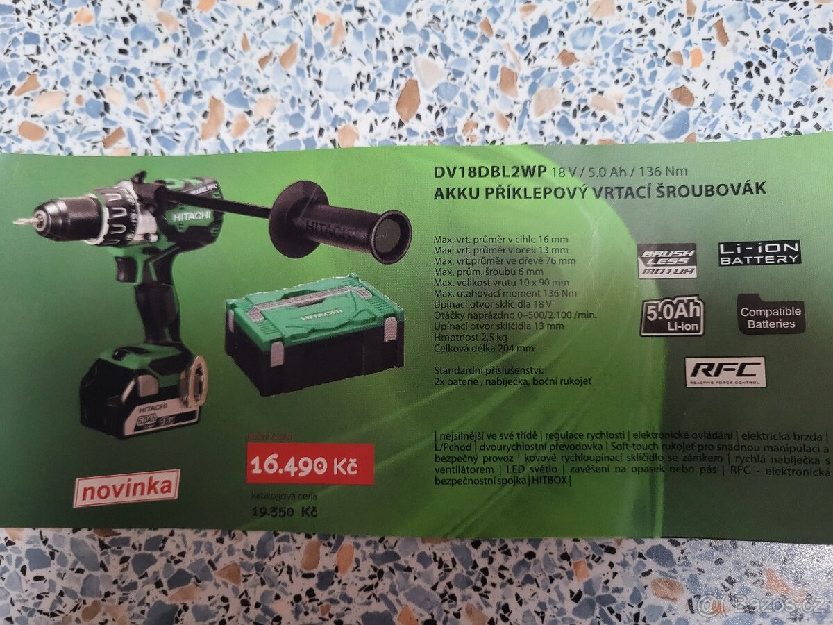 Aku vrtačka HITACHI 18V...........136Nm....Nová - 2