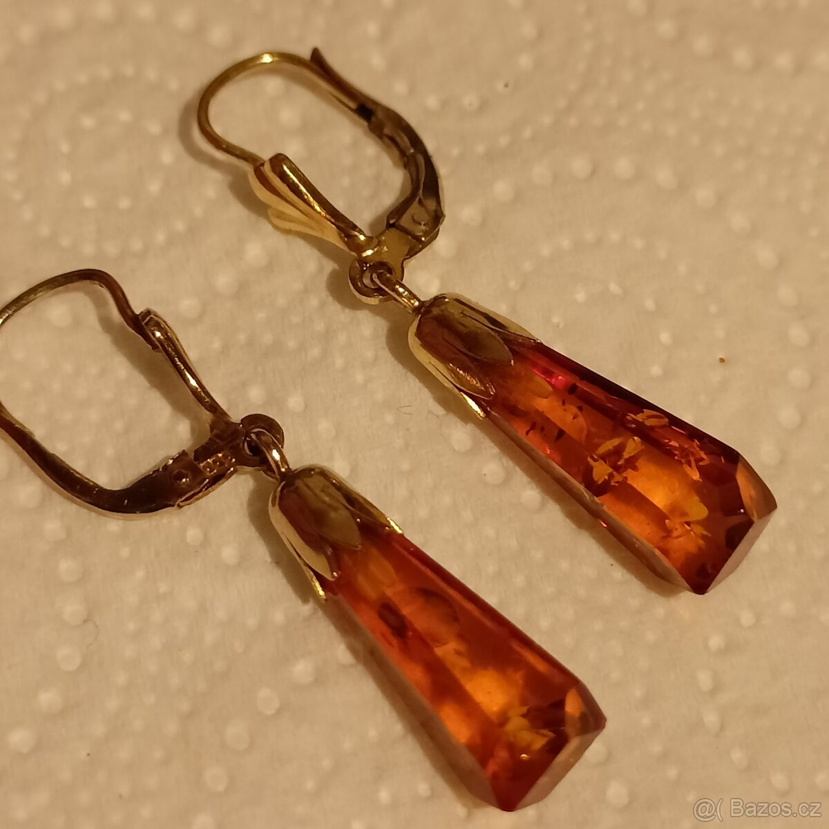 starozitne visacy nausnice,zlato 333,jantar - 2