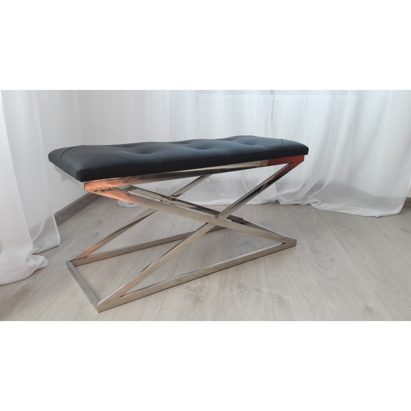 Eichholtz Inspired Pouffe Bench Silver Cross - Kůže - 2