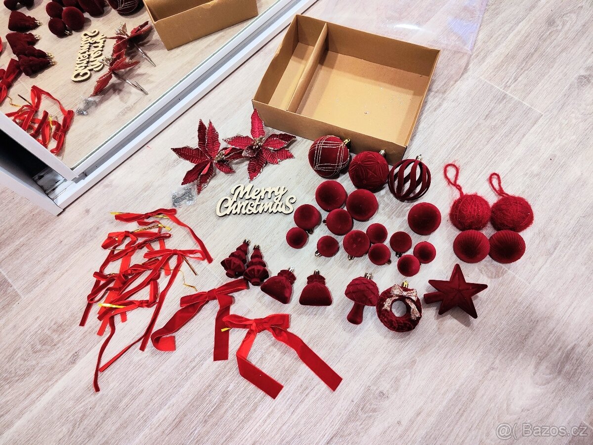 Luxusní sametové/flokované ozdoby, různé barvy, velká sada - 2