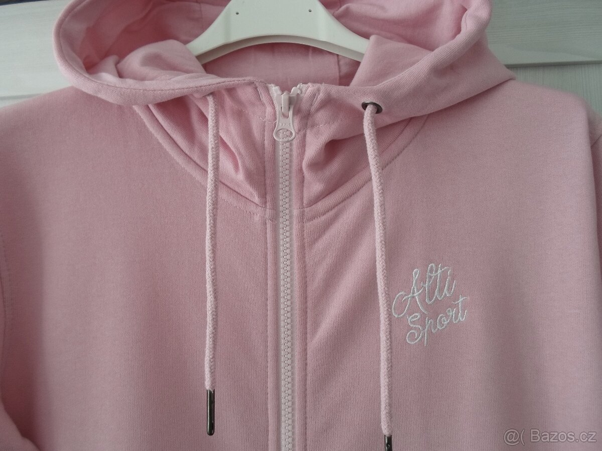 Růžová dlouhá mikina na zip s kapucí - XS, S - 2