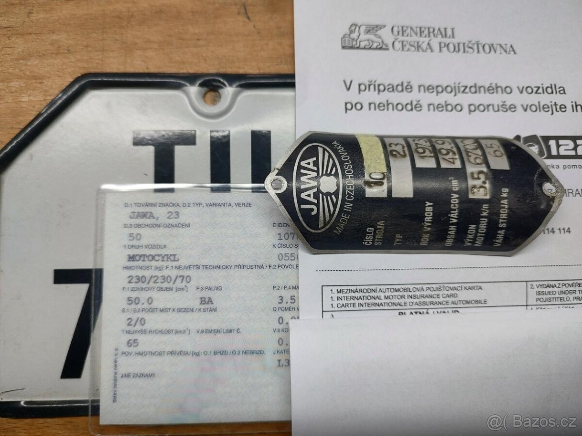 Jawa 23 Mustang ČR doklady malá spz - 2