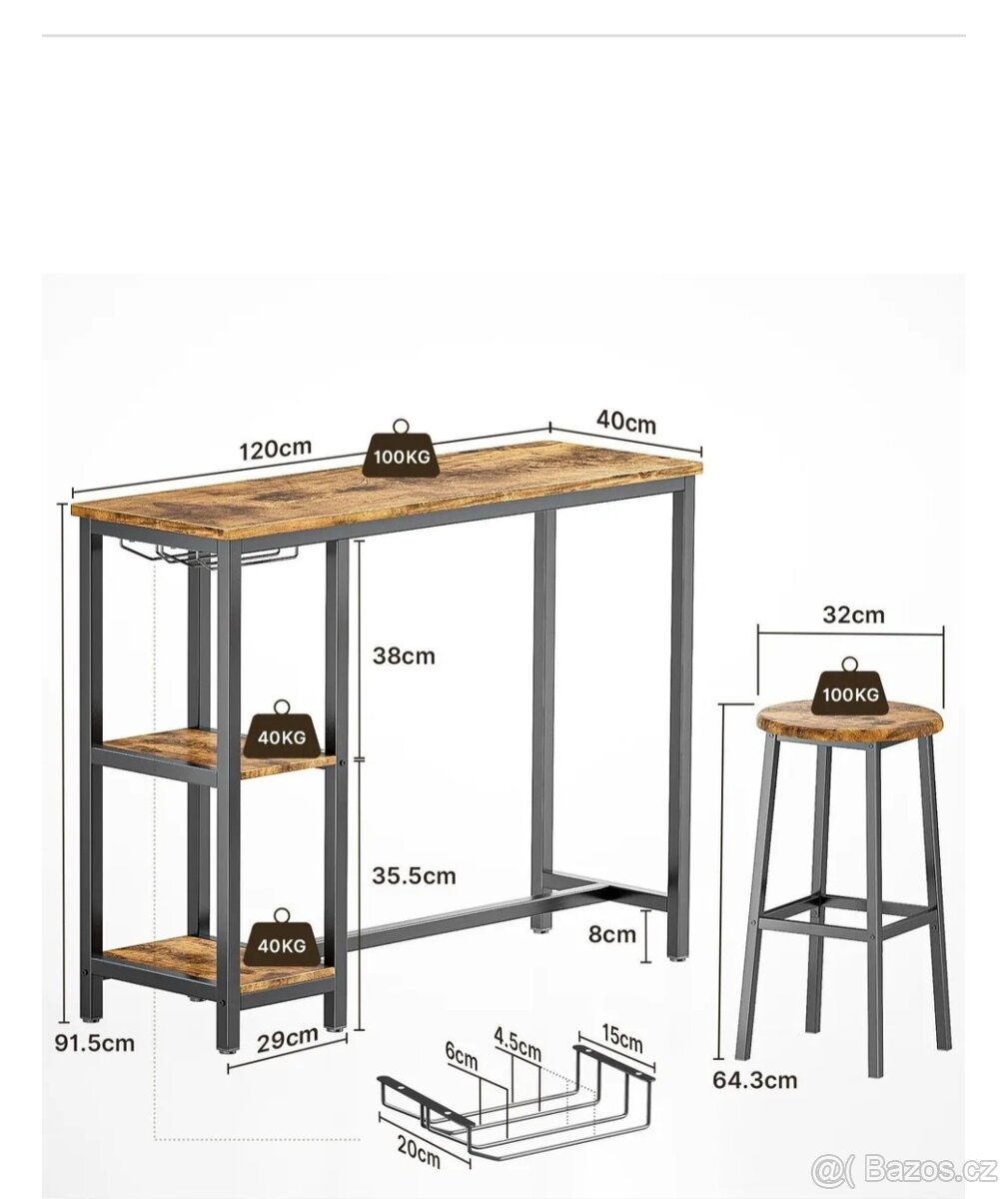 Barový set, vysoký stůl a stolička - 2