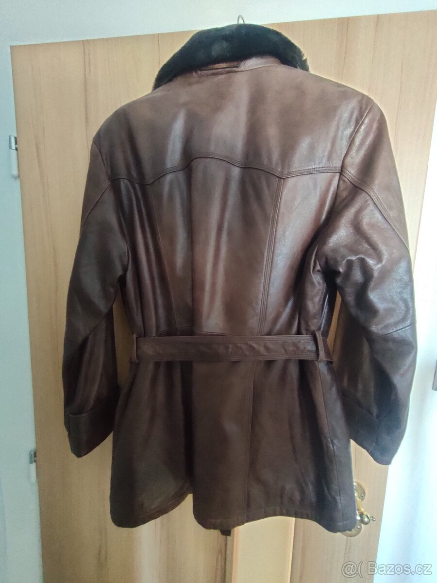 Dámský kožený kabát (pravá kůže) s límcem, Velikost L - 2