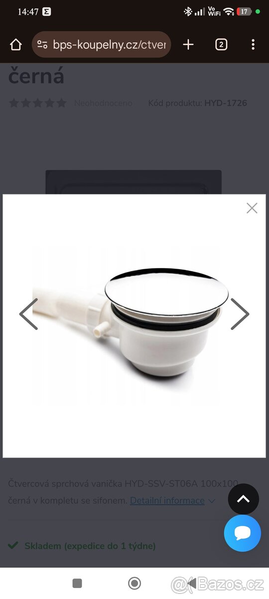 Sprchová vanička 100x100 černá. - 2