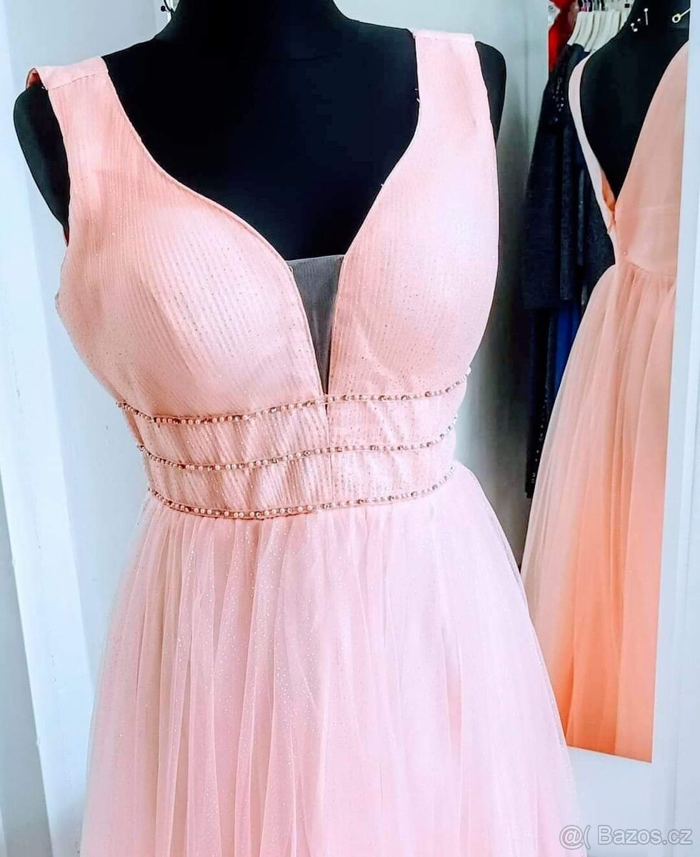 NOVÉ TŘPYTIVÉ plesové šaty LOSOSOVÉ - 2