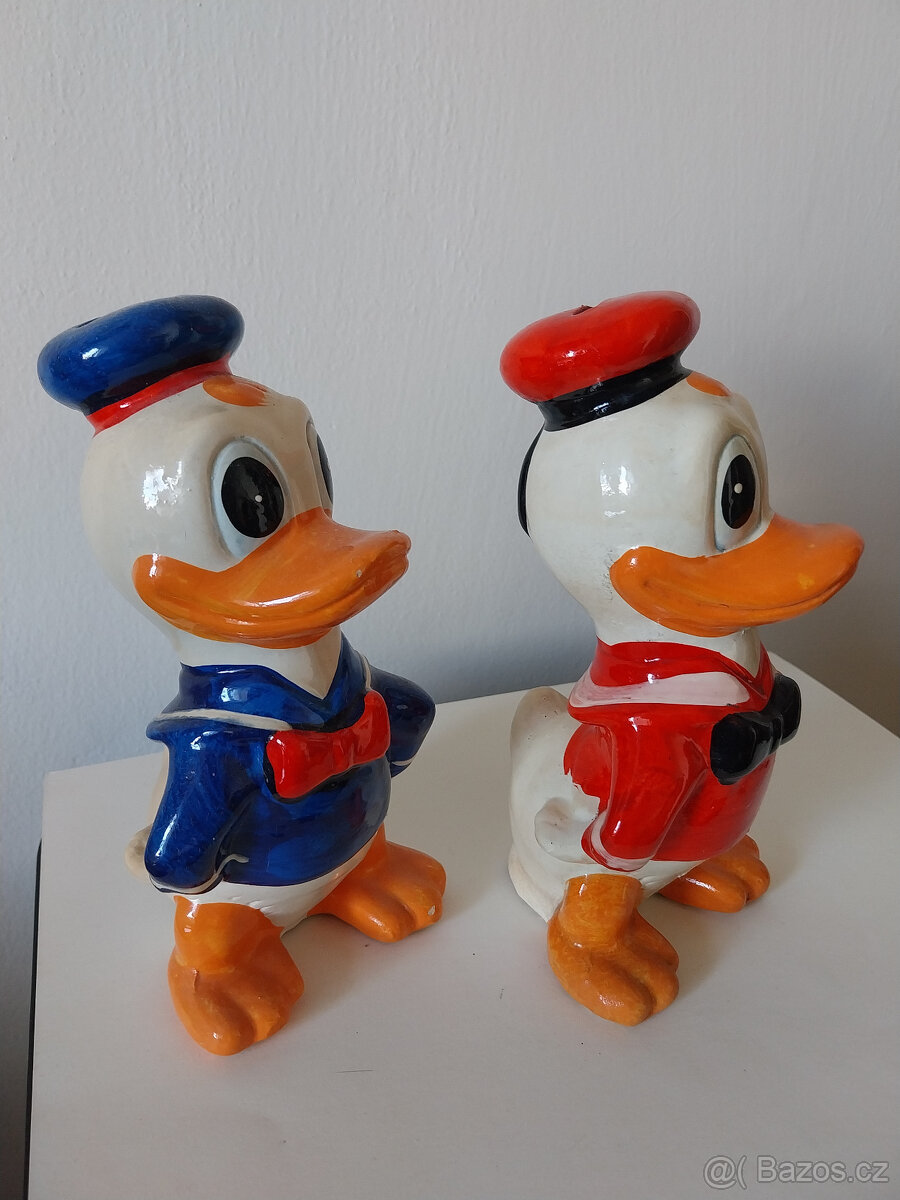 Keramická kasička Kačer Donald, 70tá léta, Thaiwan 2 ks - 2
