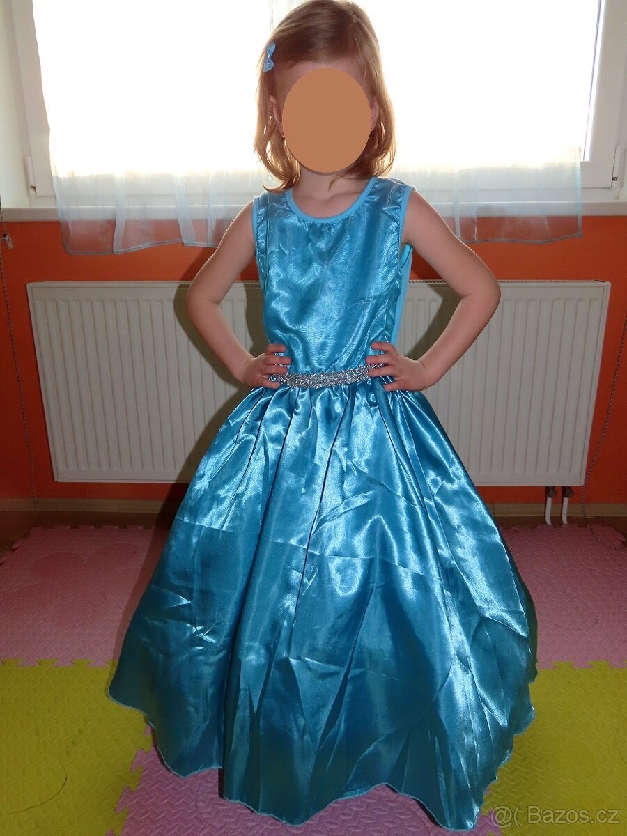 Překrásné dlouhé šaty princezna Elza + plášť vel.122/128. - 2