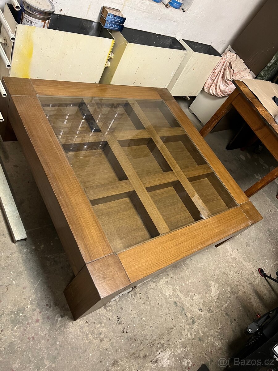Konferenční stolek - dub masiv, skleněná deska - 2
