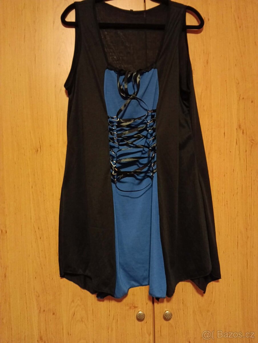 Lehké černo-modré šaty se šněrováním - 2