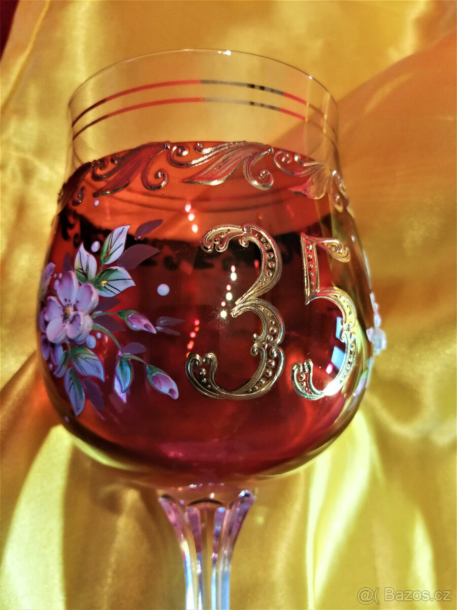 Výroční sklenka ručně malovaná "35" - 2