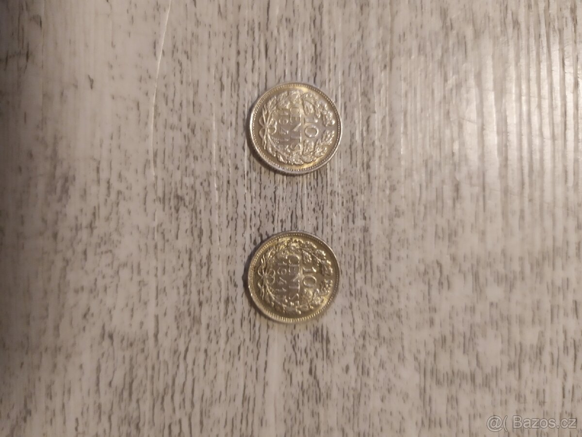 Staré mince Wilhelmina koningin der nederlanden 10 cents1941 - 2