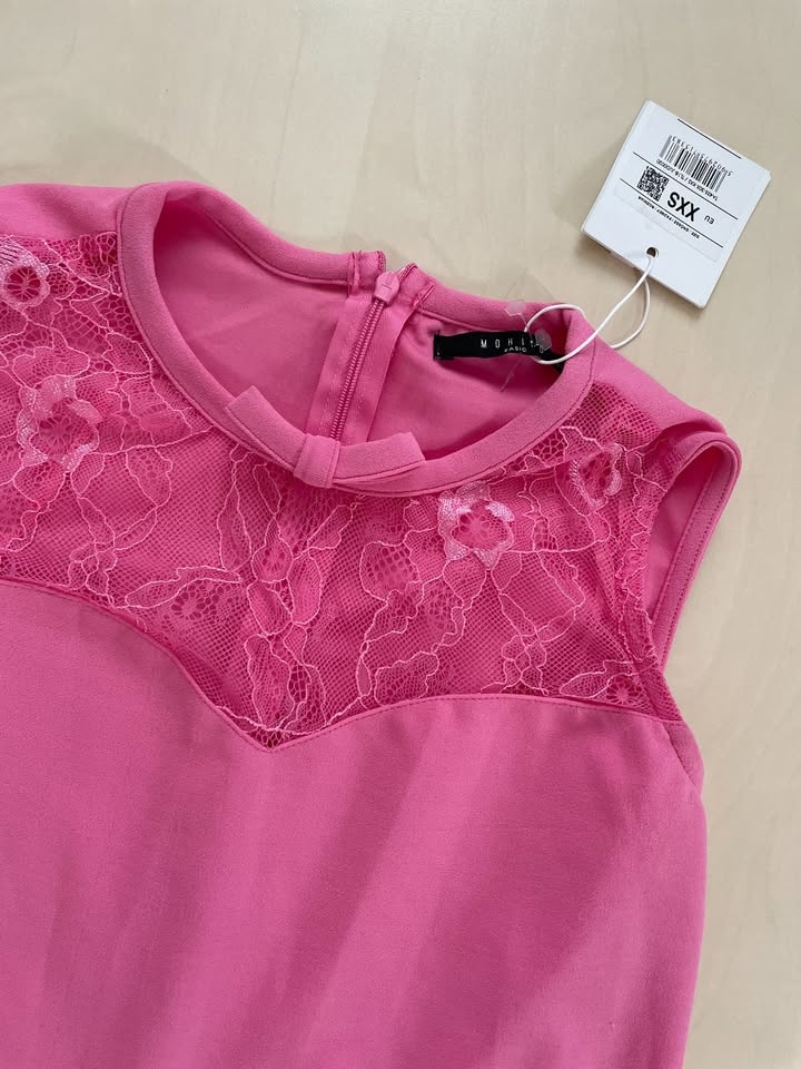Nové růžové šaty s mašlí a krajkou, vel XXS, Mohito - 2