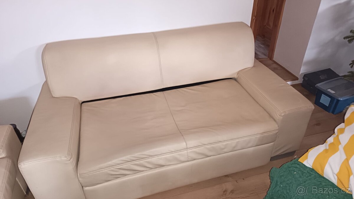Rozkládací kožená sedací souprava - 2
