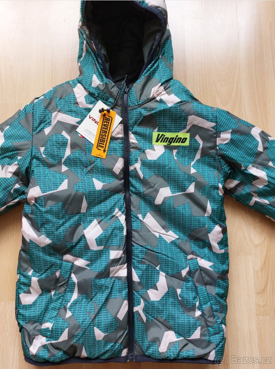 Nová zimní bunda, oboustranná, khaki maskáč, 152 - 2