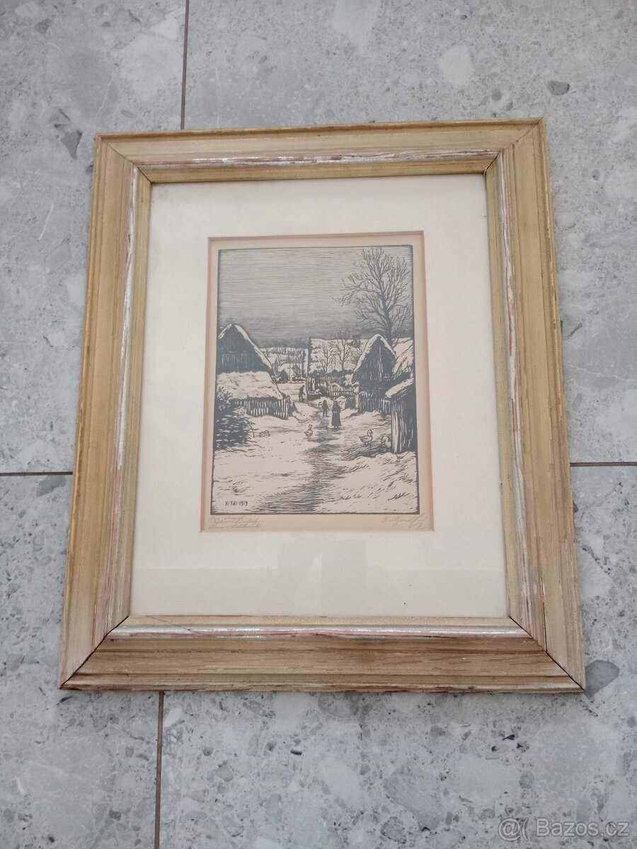 Obraz dřevoryt orig. Tondl, LETNÍ SLEVA 10% - 2